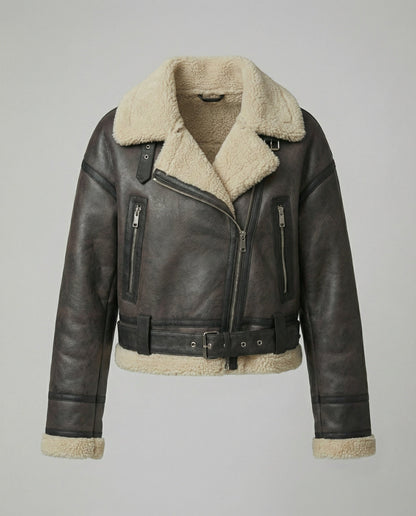 Lederjacke Damen Kunstleder Schwarz mit Fellkragen