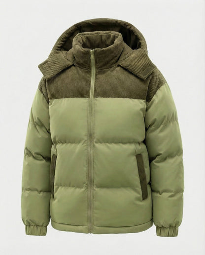 Modische Kapuzenjacke Puff Ärmel Farbblock Design