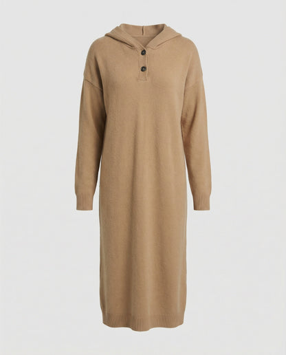 Damen Hoodie-Kleid Weich Kapuzenkleid mit Knöpfen Damenmode