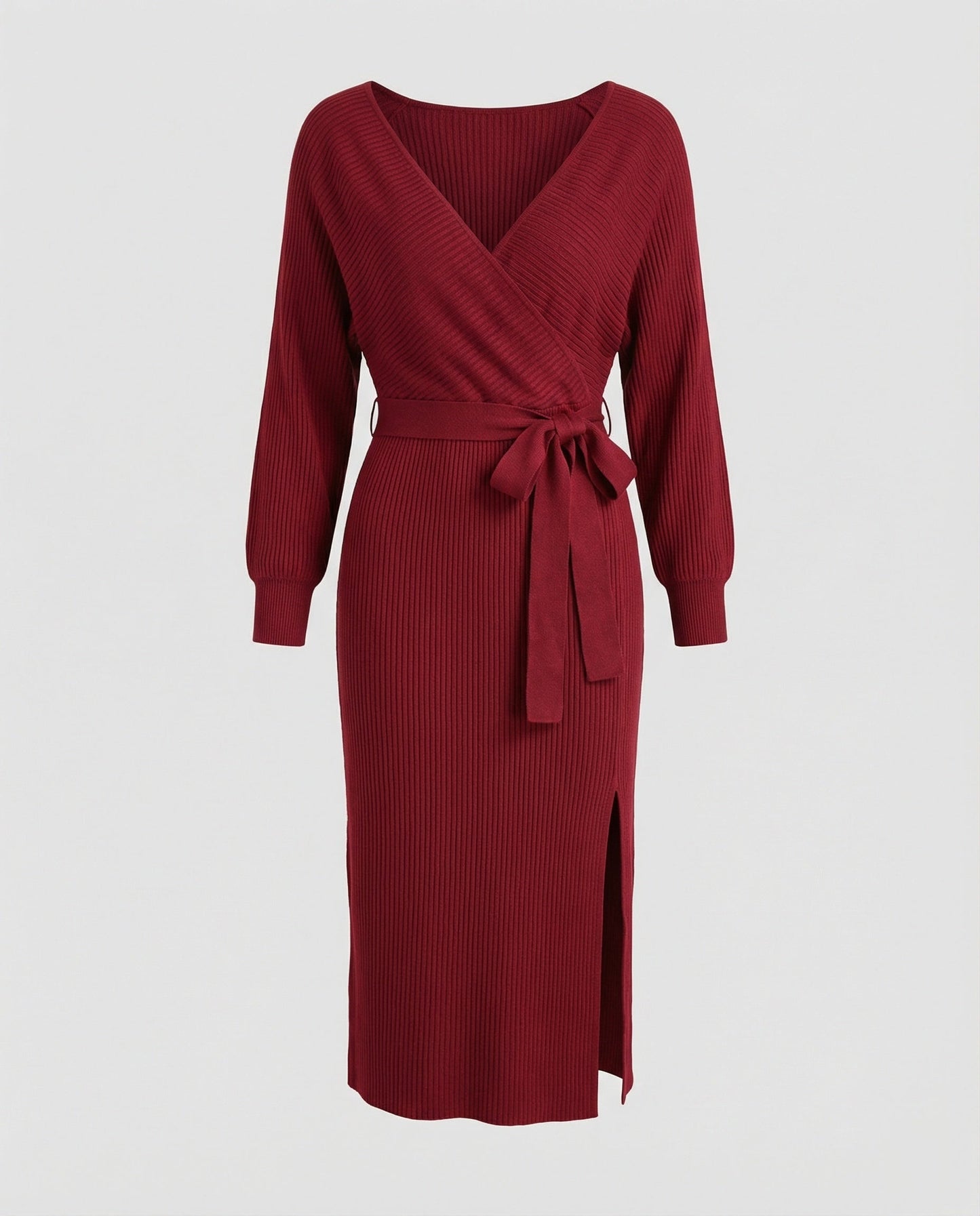 Elegantes Damen Strickkleid mit Wickeldesign und Gürtel