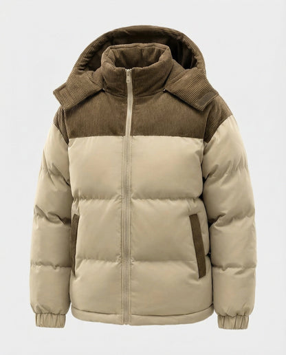 Modische Kapuzenjacke Puff Ärmel Farbblock Design