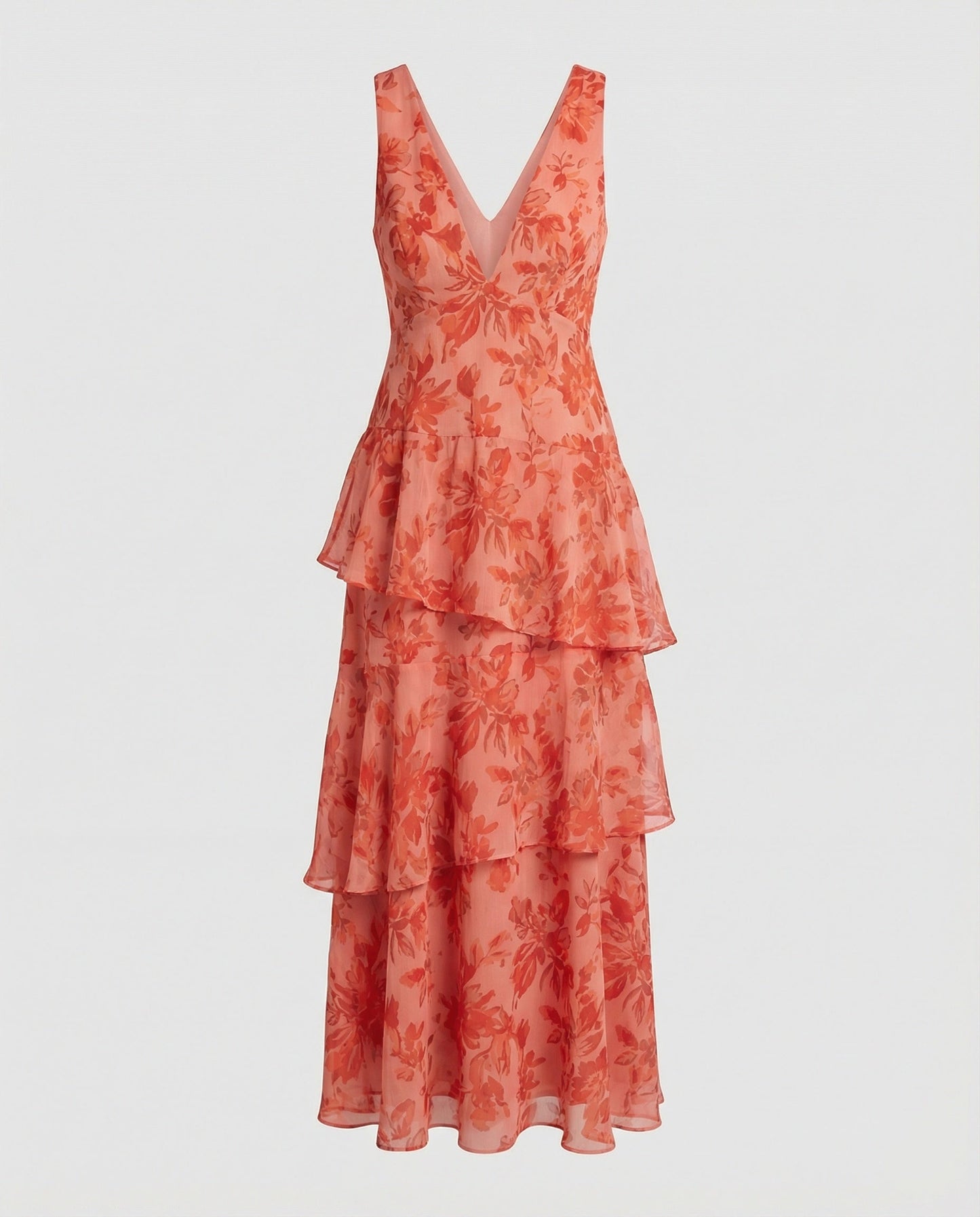 Weibliches Maxikleid Rüschen Tiefes Dekolleté