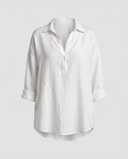 Damen Leinenbluse Elegante Knopfleiste Sommer