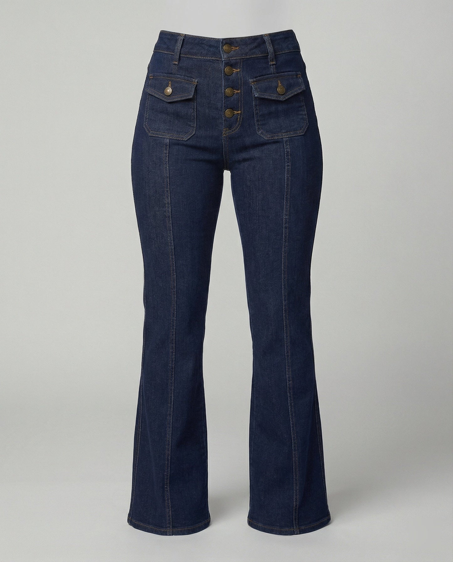Hohe Damenjeans High-Waist Schlagjeans Trendy