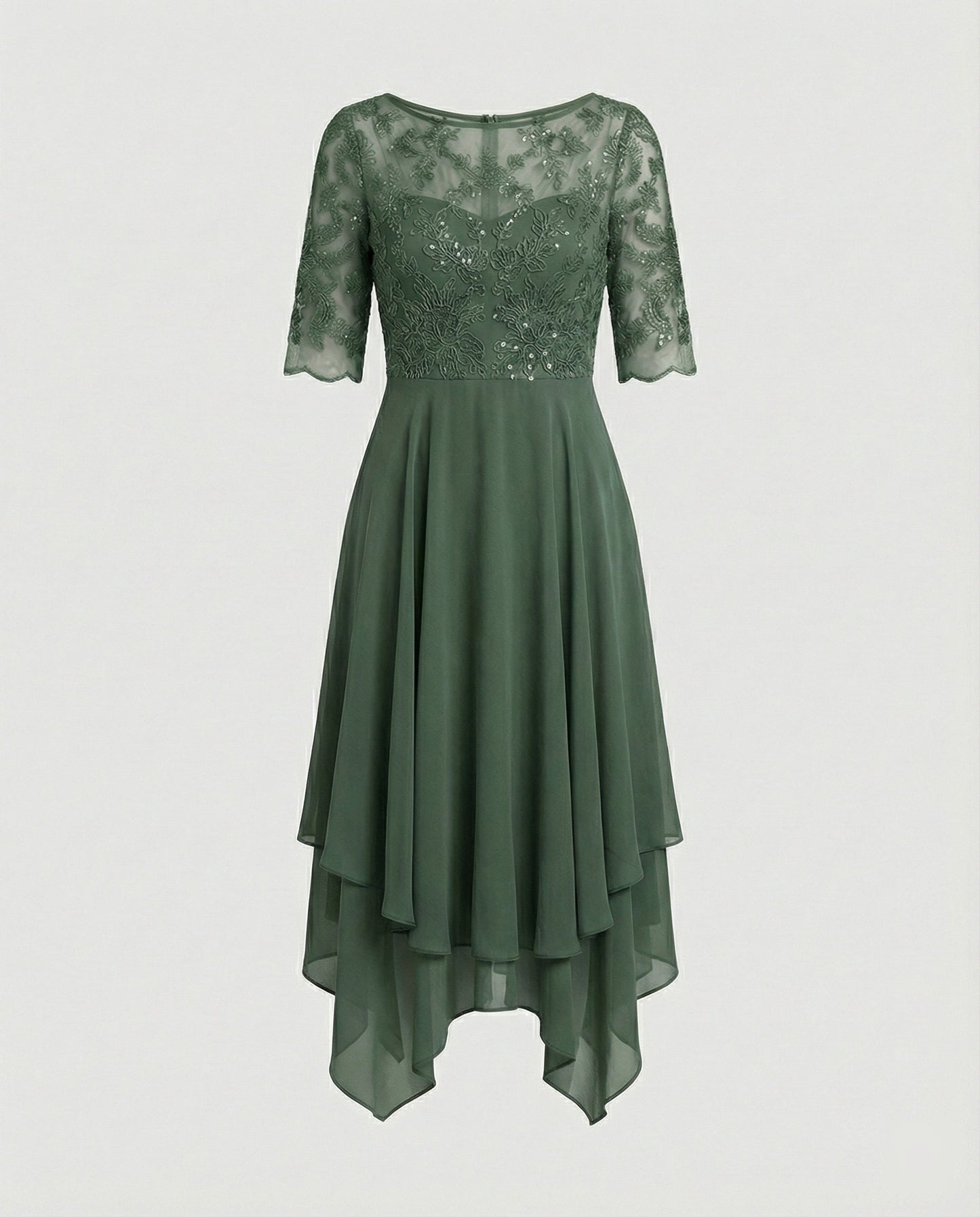 Elegantes Damen Midikleid aus Spitze und Chiffon