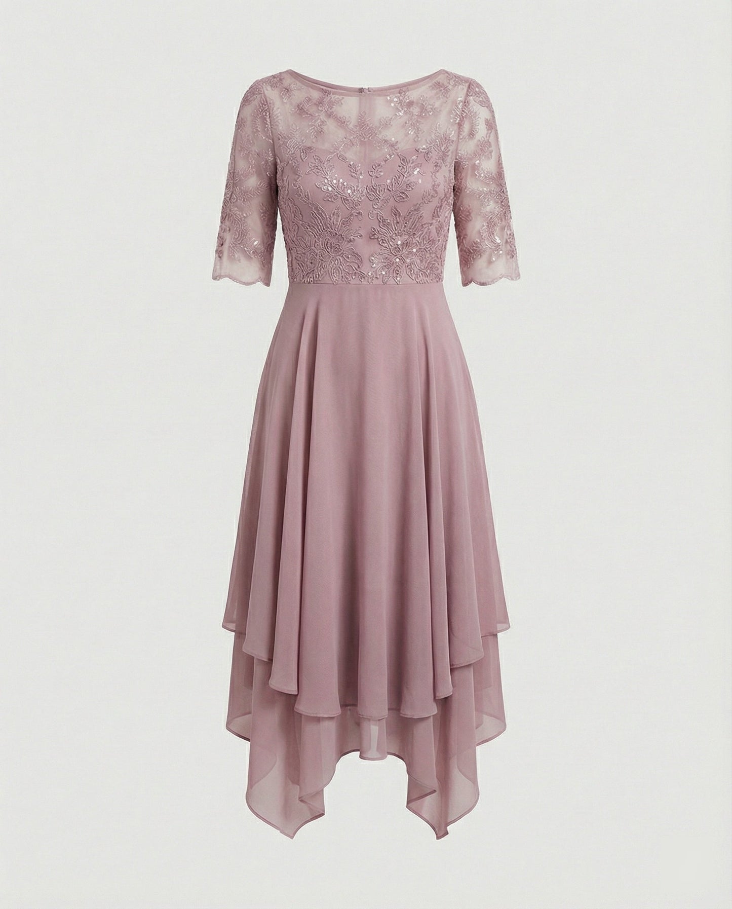 Elegantes Damen Midikleid aus Spitze und Chiffon