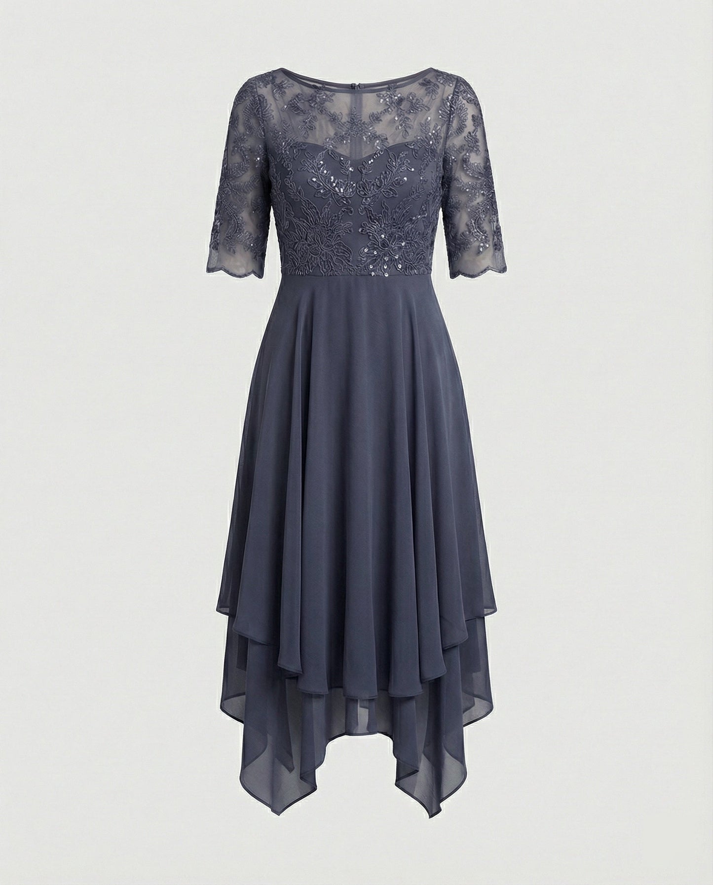 Elegantes Damen Midikleid aus Spitze und Chiffon