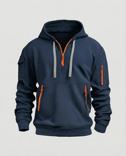 Herren Hoodie Modern Halbzip Stylisch Schwarz