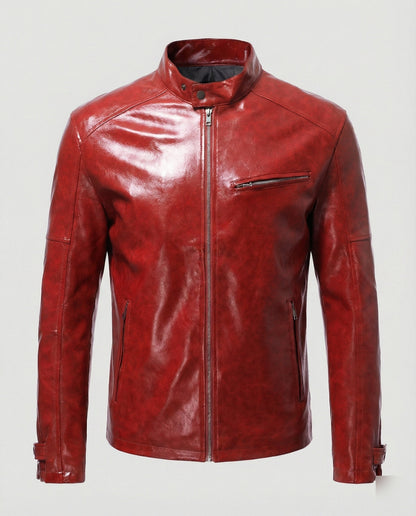 Herren Lederjacke Elegante Reißverschluss Schwarz Ledermantel