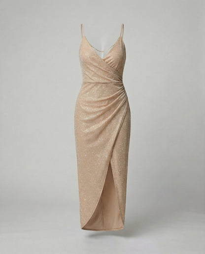 Glamouröses Damen Wickelkleid Hochgeschlitzt Glitzernd