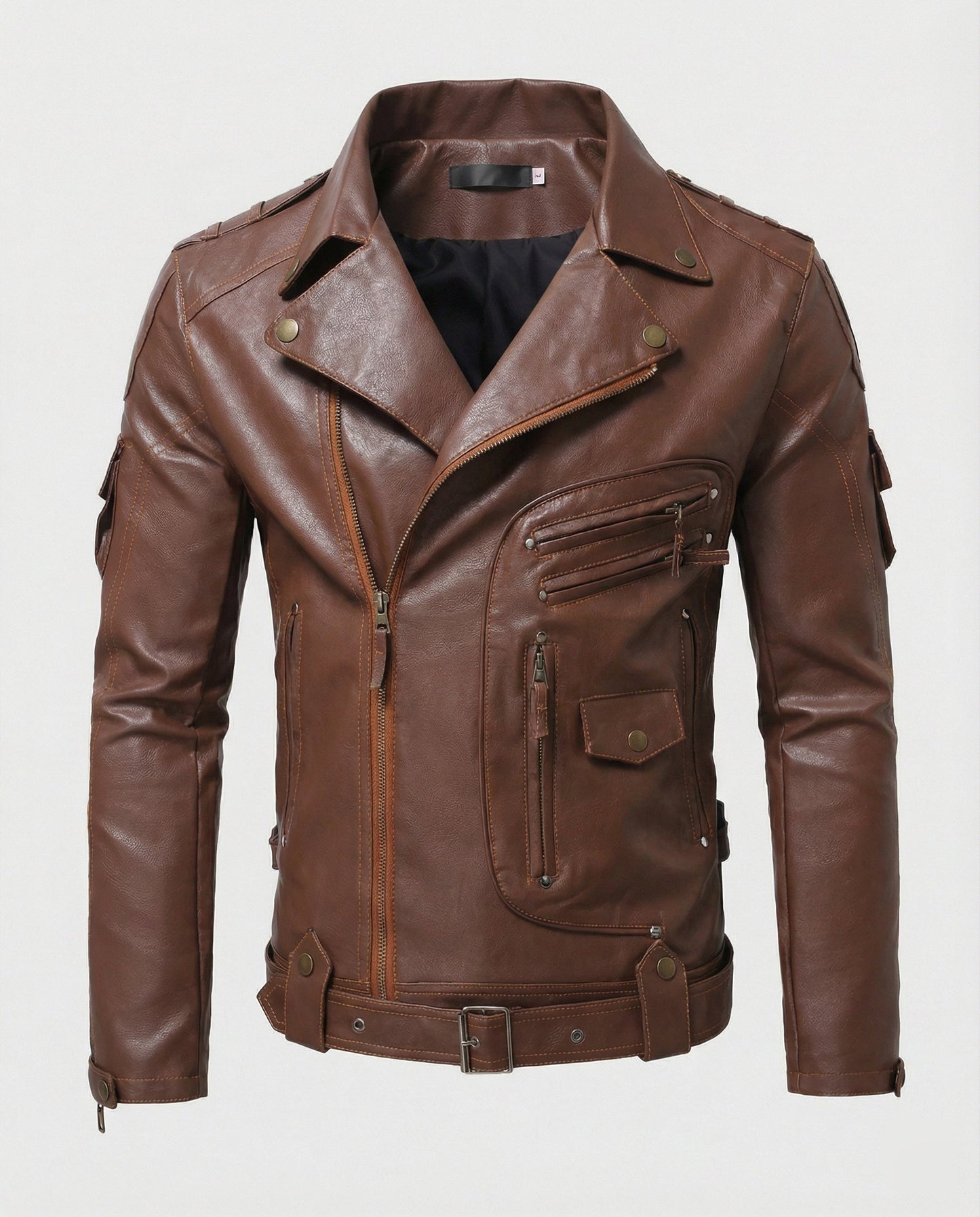 Lederjacke Herren Asymmetrisch Reißverschluss Schwarz