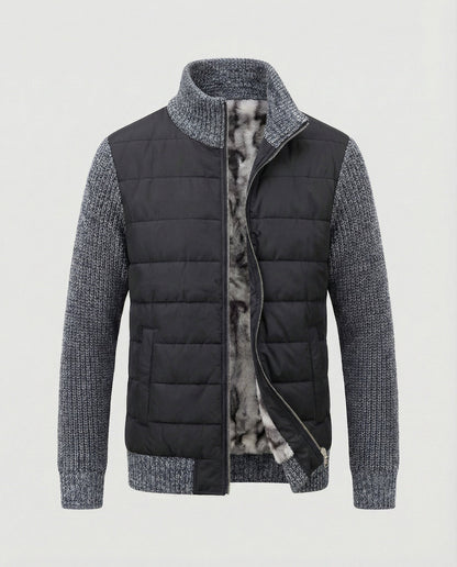 Herren Hybridjacke Kunstleder Schwarz Modern