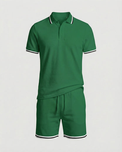 Herren Sportset Polo-Shirt und Shorts Kontraststreifen Modern