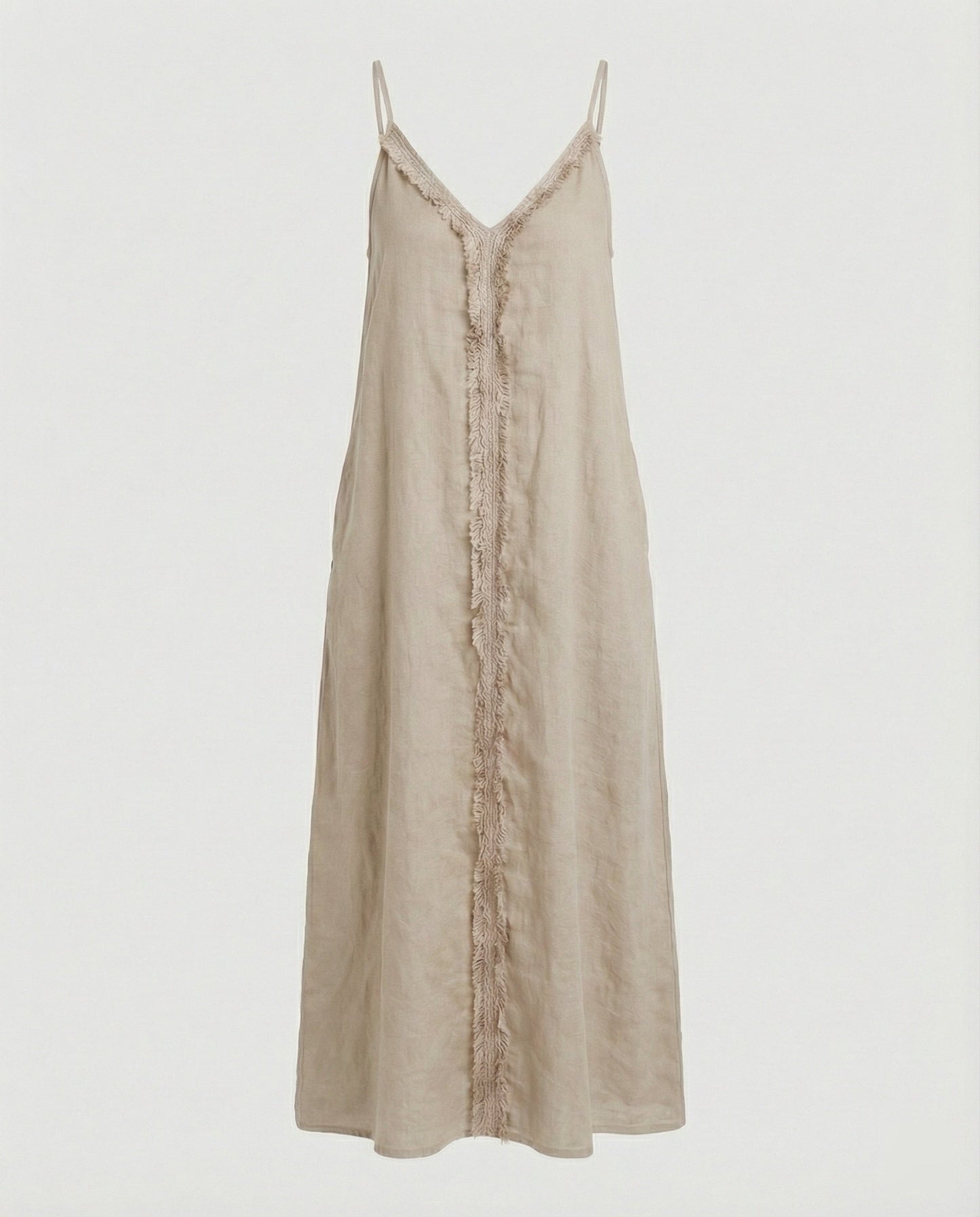 Damen Maxikleid V-Ausschnitt mit Taschen Sommerkleid Lang