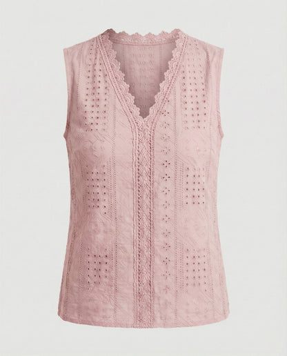 Damen Top Baumwolle Lochstickerei Elegant