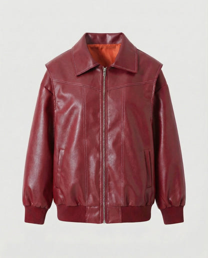 Damen Lederjacke Elegante Mit Hochem Kragen Schwarz