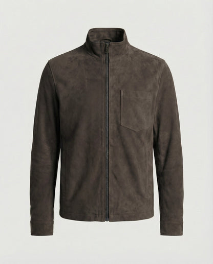 Herren Lederjacke Wildleder Stehkragen Elegant