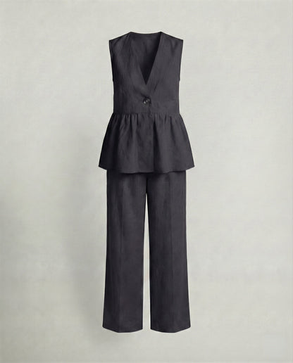 Elegante Damen Leinenhosenanzug Moderner Businesslook