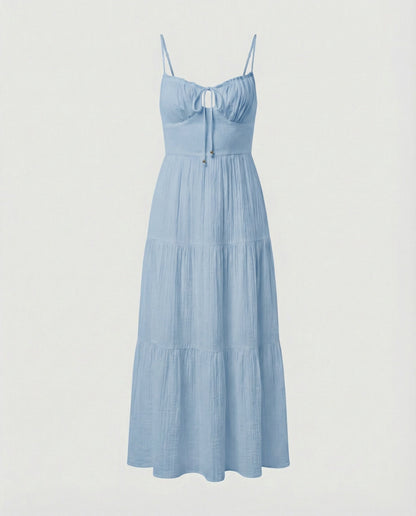 Damen Maxikleid Lang Rüschen Verstellbar Sommer