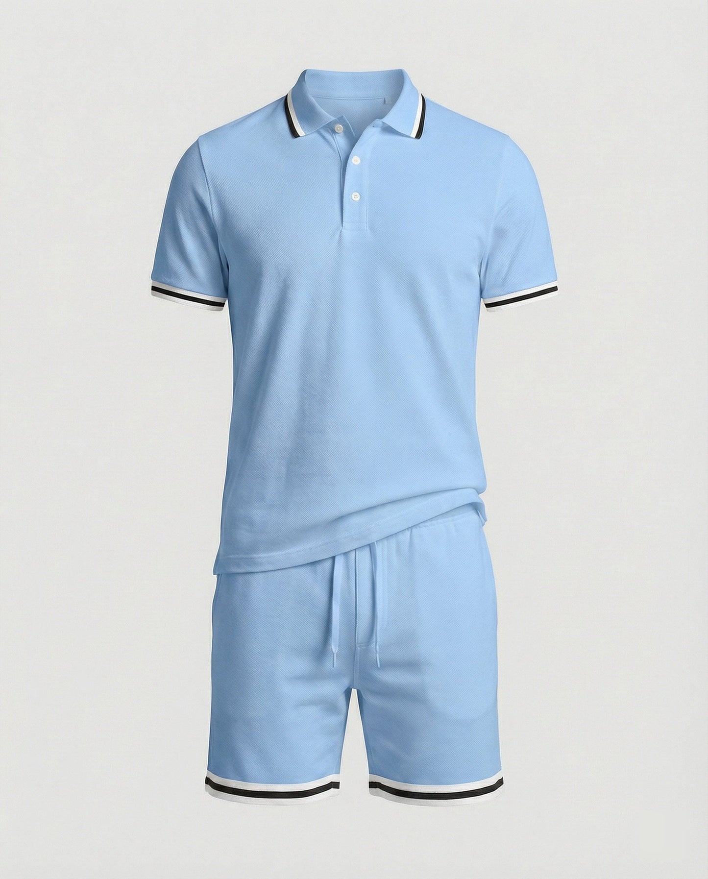 Herren Sportset Polo-Shirt und Shorts Kontraststreifen Modern