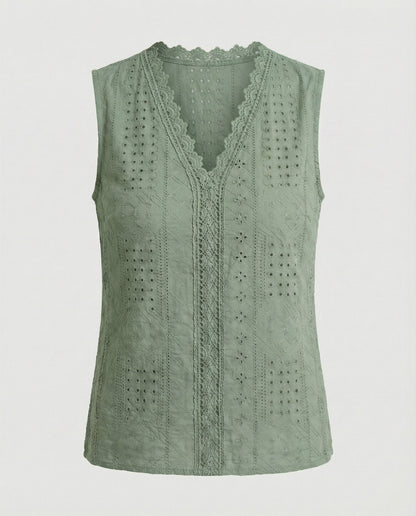 Damen Top Baumwolle Lochstickerei Elegant