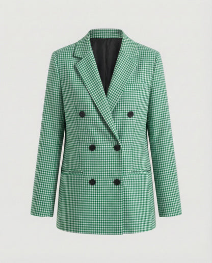Damen Blazerjacke Kariert Doppelknopf Modern
