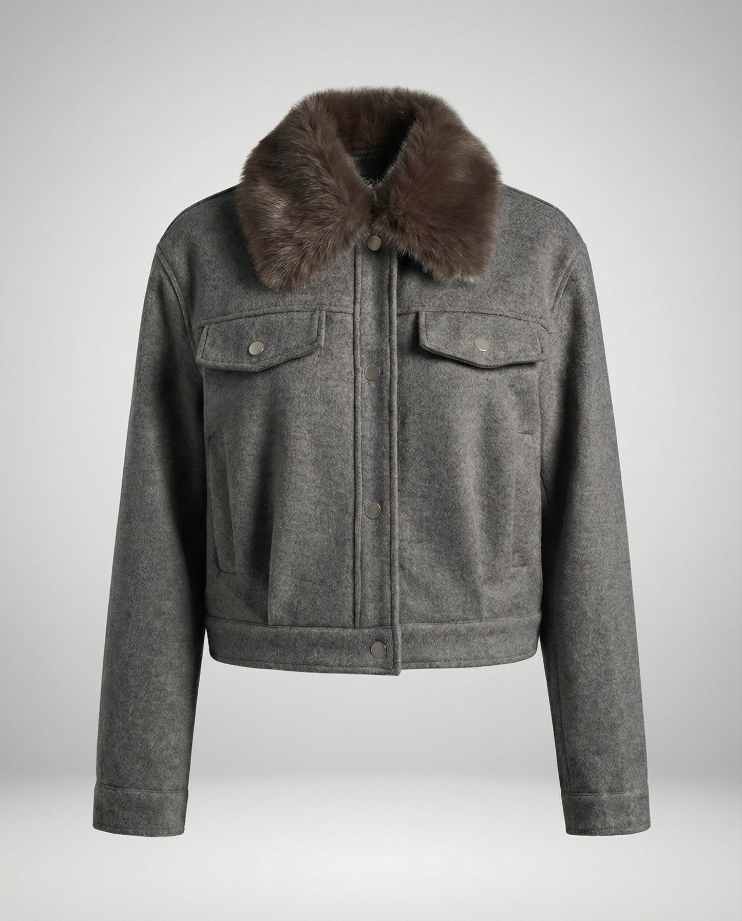 Damen Wolljacke Kunstfellkragen Warm Elegant