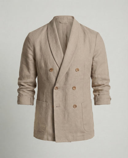 Herren Leinenjacke Leicht Sommerjacke Doppelknopf