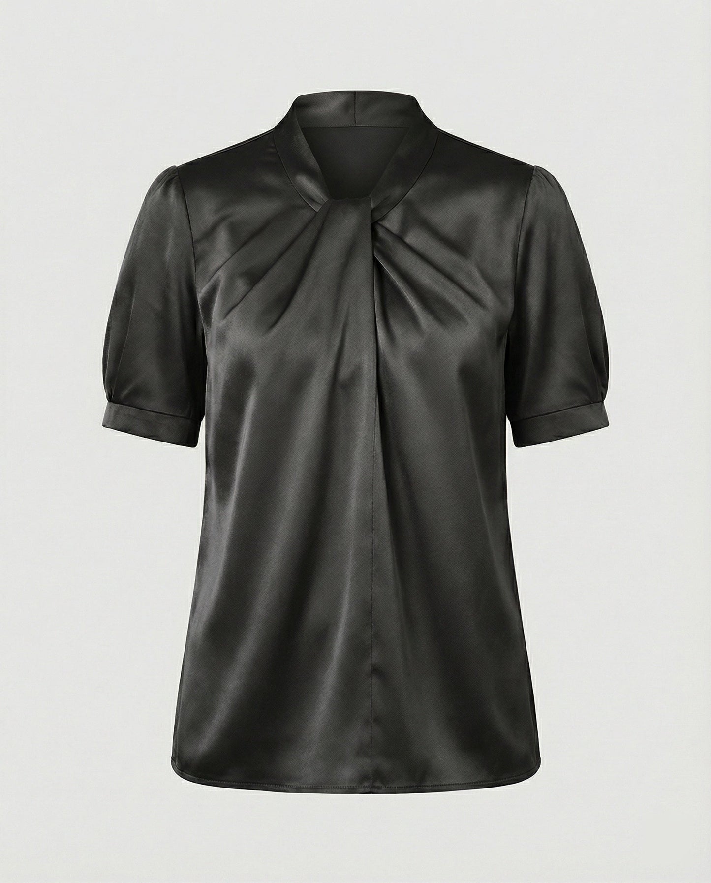 Damen Bluse Top mit Krawattenkragen Elegante Satin