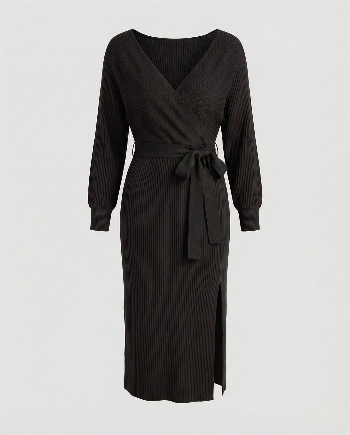 Elegantes Damen Strickkleid mit Wickeldesign und Gürtel