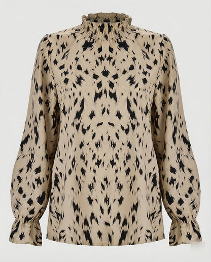Damenbluse Elegante Tiermuster Bluse Mit Rüschensaum
