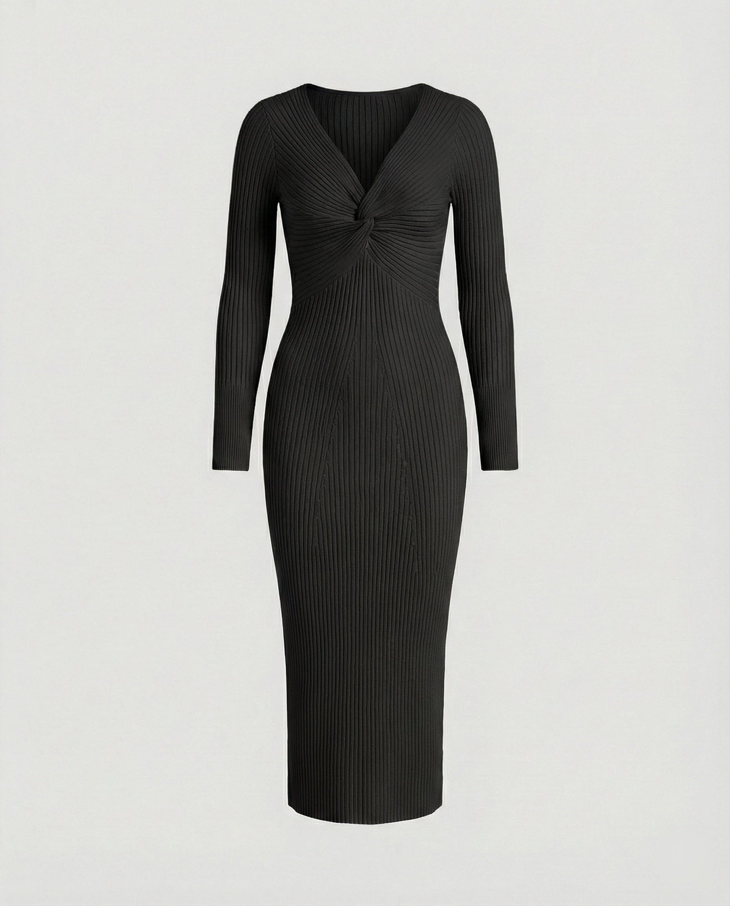 Damen Strickkleid Langärmlig Figurbetont Mit Knoten Detail