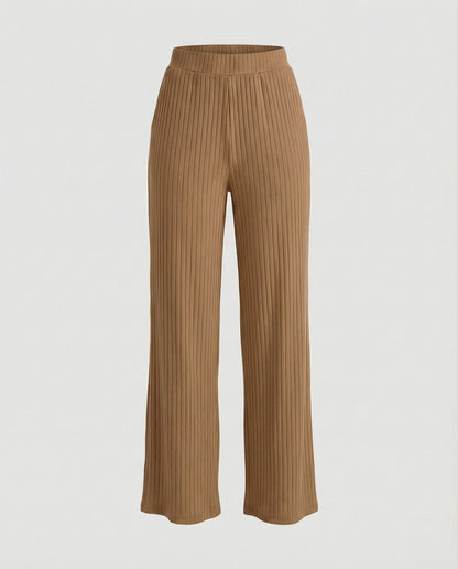 Damen Sommerhose Weit Geschnitten Elegant Mit Rippstruktur