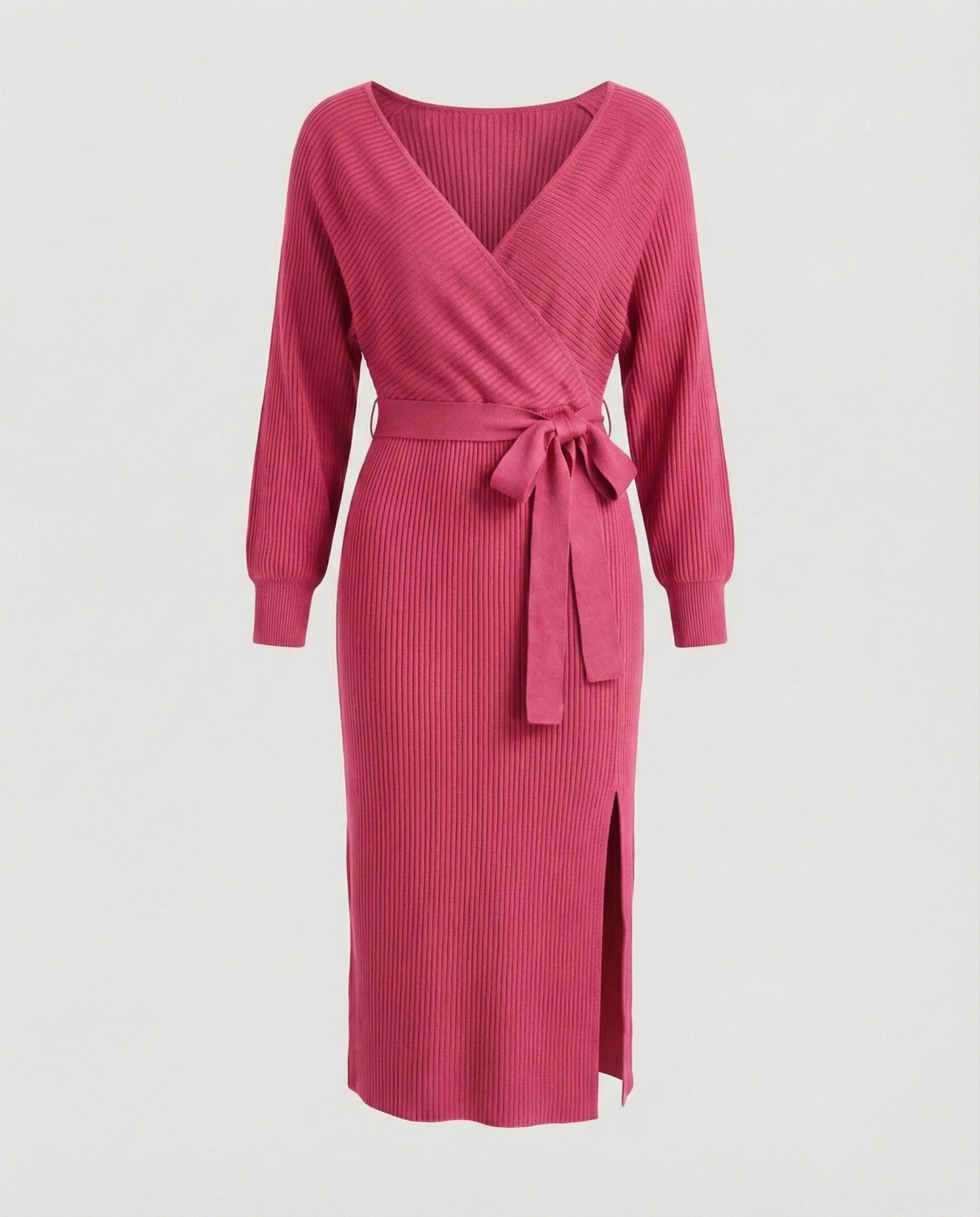Elegantes Damen Strickkleid mit Wickeldesign und Gürtel