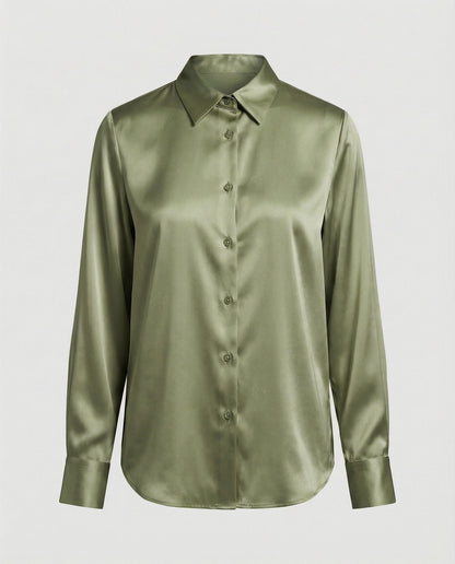 Damen Bluse Satin Elegant Lockerer Schnitt