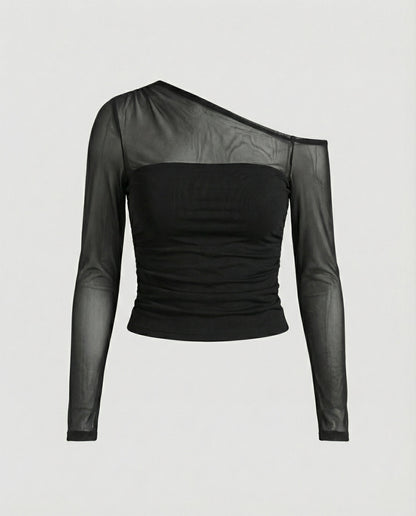 Damen Oberteil Asymmetrisch Schulterfreies Top Elegant