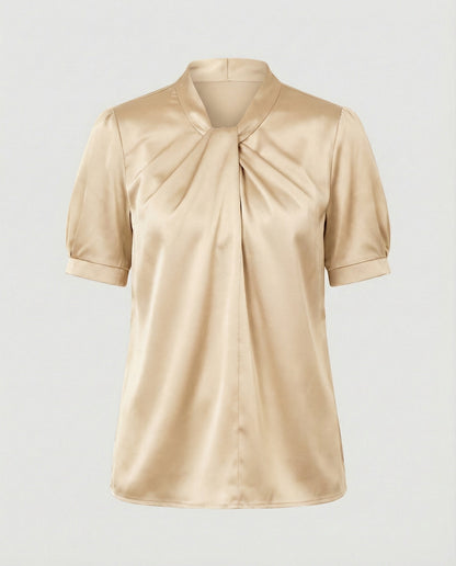 Damen Bluse Top mit Krawattenkragen Elegante Satin