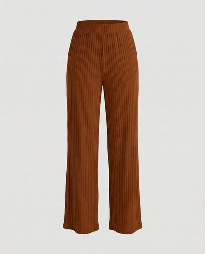 Damen Sommerhose Weit Geschnitten Elegant Mit Rippstruktur