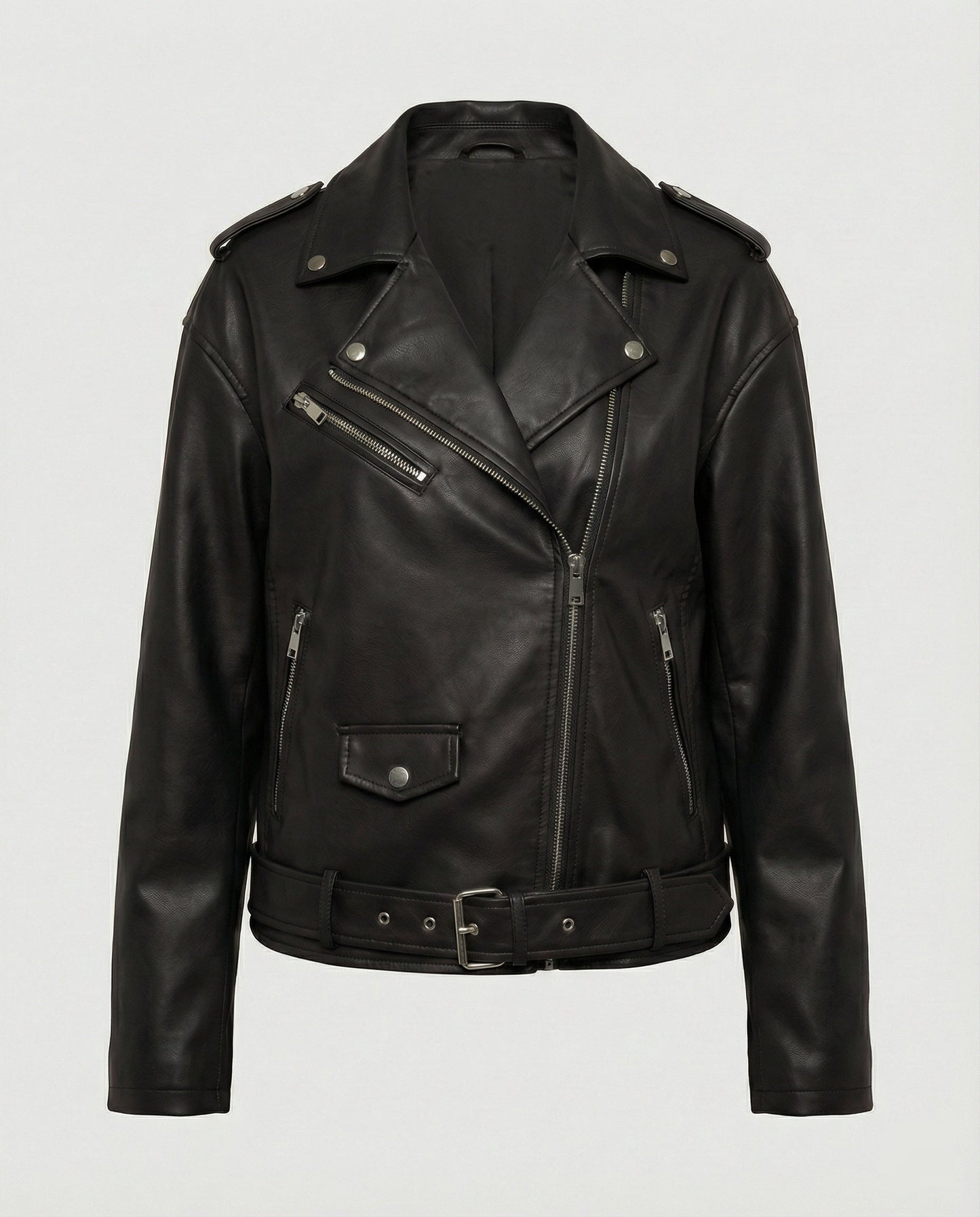 Leder Bikerjacke Damen Reißverschluss Schwarz