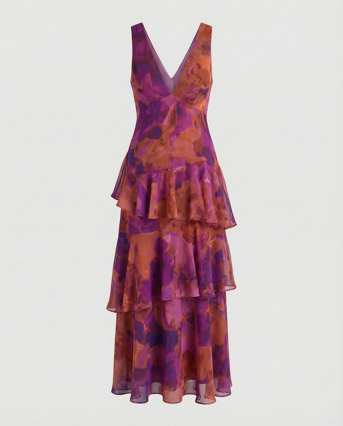 Weibliches Maxikleid Rüschen Tiefes Dekolleté