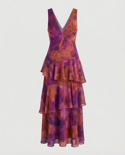 Weibliches Maxikleid Rüschen Tiefes Dekolleté