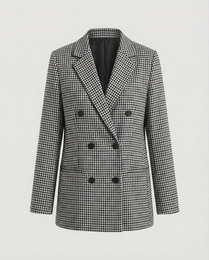 Damen Blazerjacke Kariert Doppelknopf Modern