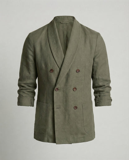 Herren Leinenjacke Leicht Sommerjacke Doppelknopf