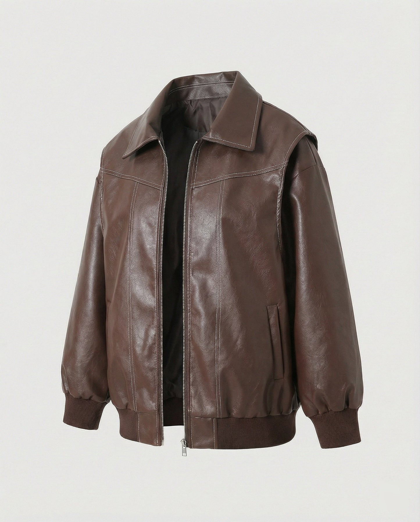 Damen Lederjacke Elegante Mit Hochem Kragen Schwarz