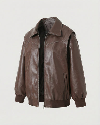 Damen Lederjacke Elegante Mit Hochem Kragen Schwarz