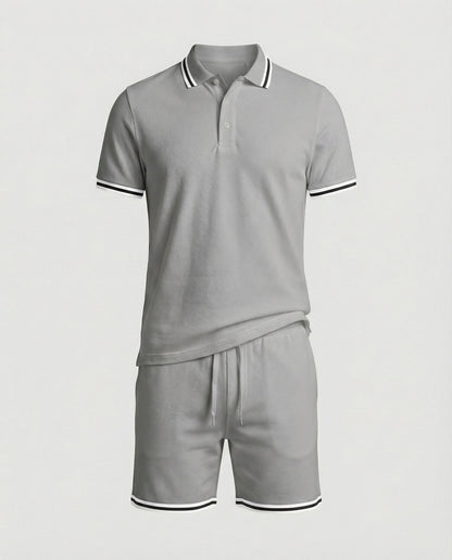 Herren Sportset Polo-Shirt und Shorts Kontraststreifen Modern