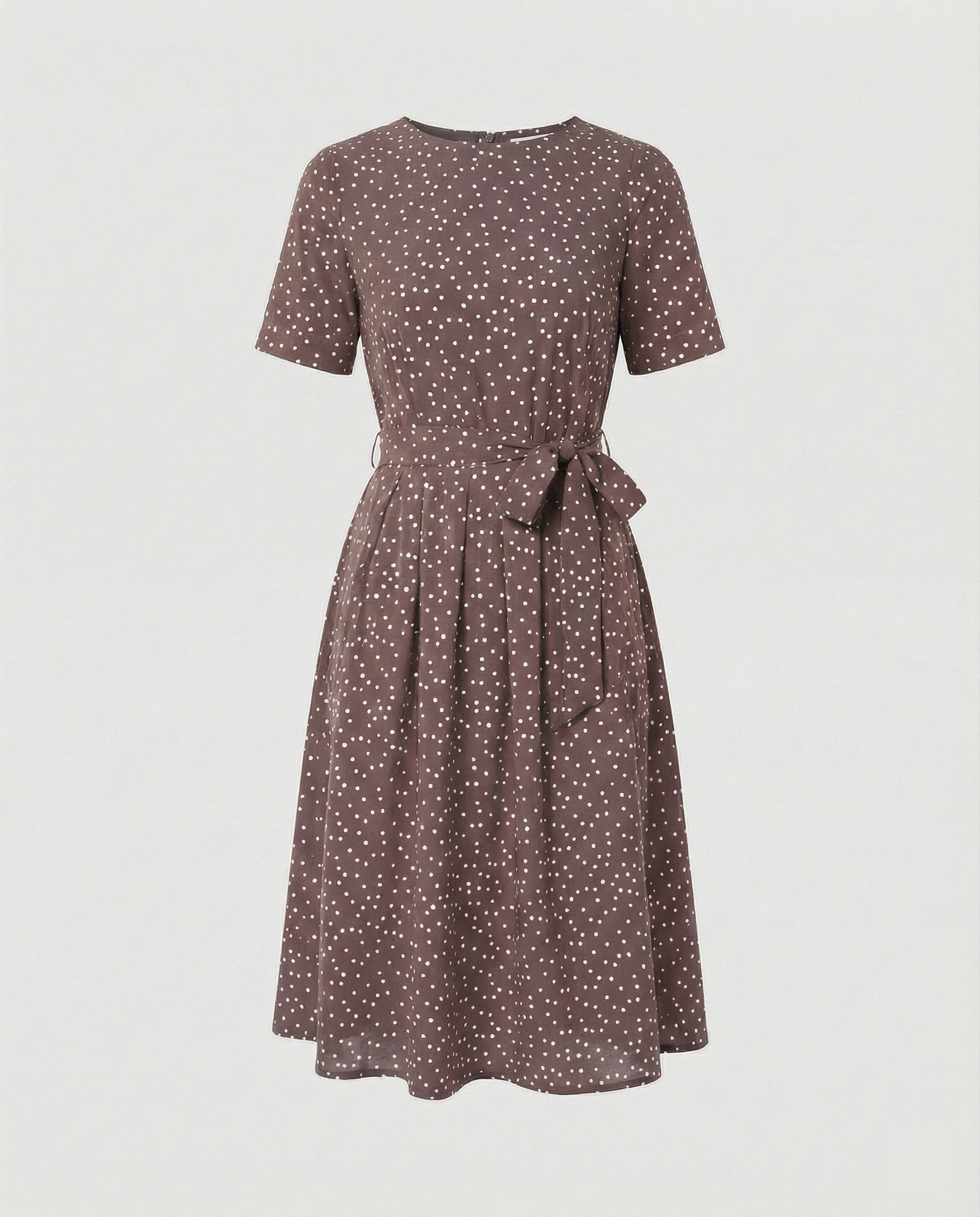 Damen Midi-Kleid Punkte Taillengürtel Elegant - BerlinGlamour