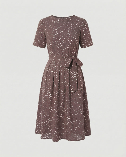 Damen Midi-Kleid Punkte Taillengürtel Elegant - BerlinGlamour