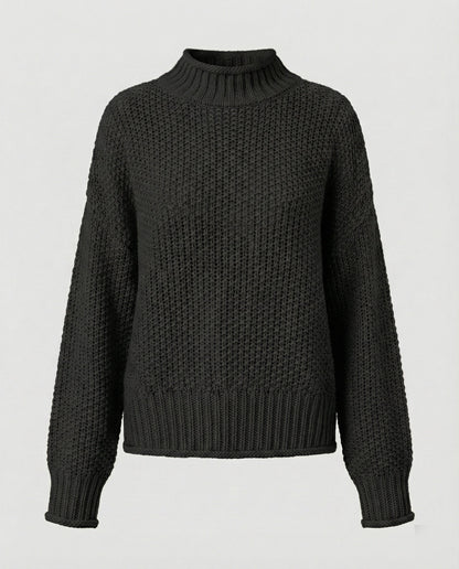 Damen Strickpullover Kuschelig Weit Ärmel Hochkragen