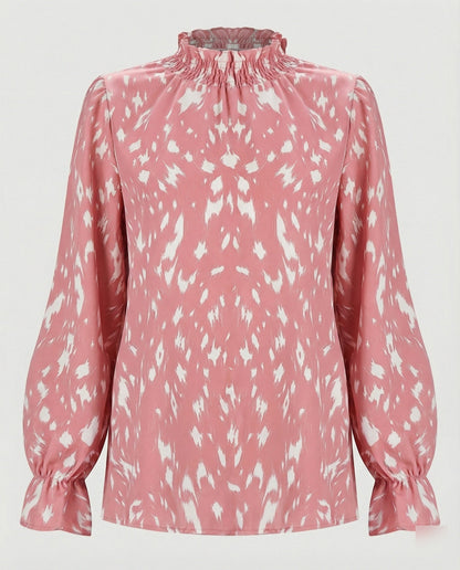 Damenbluse Elegante Tiermuster Bluse Mit Rüschensaum